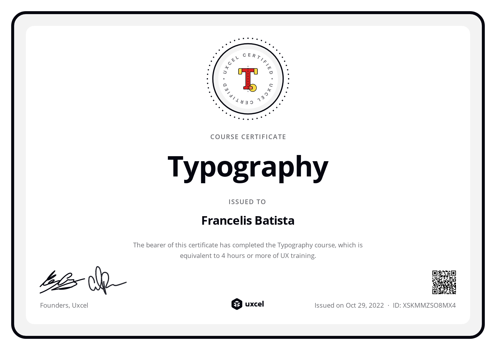 Francelis Batista's certificate